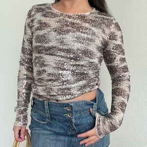 Free People Gold Rush Sequin Top Long Sleeve - Size Small